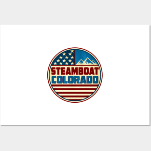 Steamboat Springs Colorado Skiing Red White Blue Mountains Posters and Art